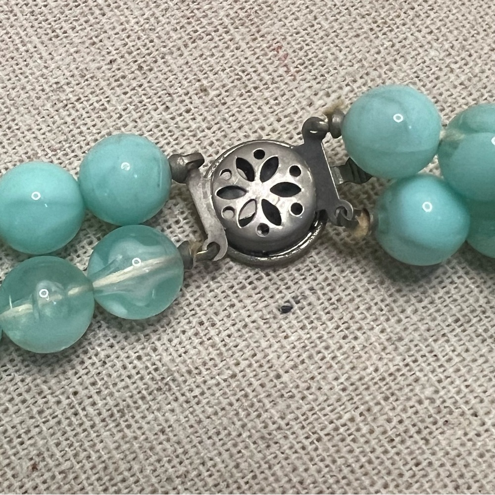 Vintage Mint Marbled Bead Statement Necklace From… - image 5